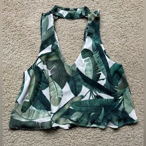 Show Me Your MuMu Tropical Leaf Print V-Neck Flowy Halter Neck Tank Top